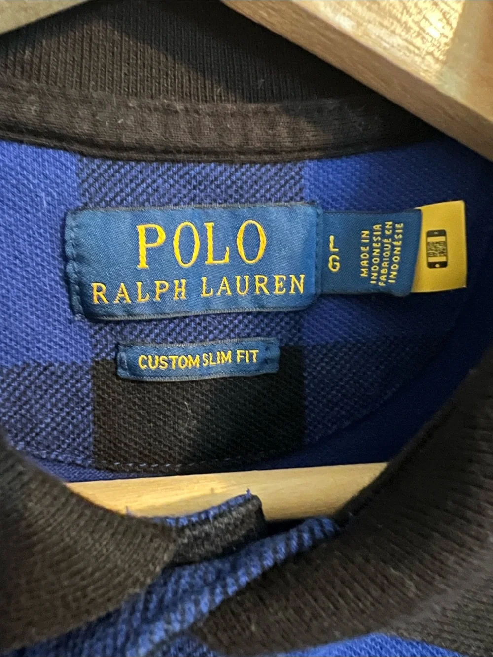 Ralph Lauren Blue & Black Check Polo Shirt with Contrast Collar